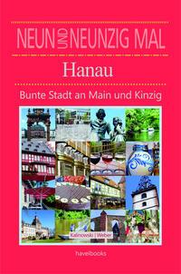 Buchcover rot mit Collage aus Bildern von Hanau und Orten